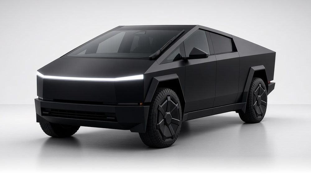 Black Tesla Cybertruck in the studio