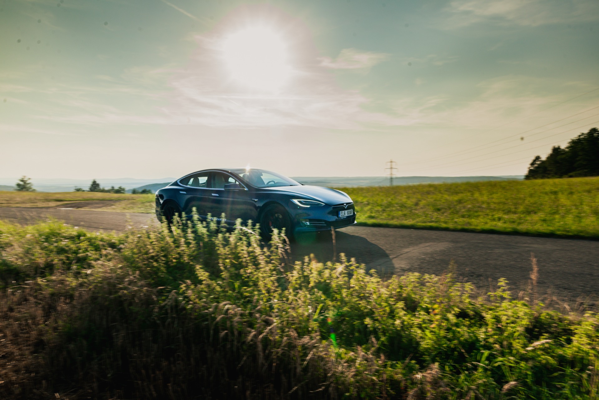 Tesla Model S Performance Raven on a country road